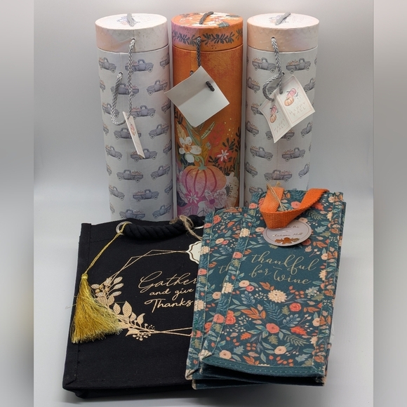 Set Of 6 Fall Themed Wine Gift Bags & Boxes - Picture 1 of 7